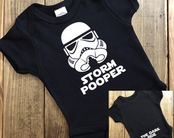 Star Wars Baby Onesie - Storm Pooper - The Dark Side Star Wars Onesie - Storm Trooper Onesie - The Empire Strikes Back - Black Unisex Onesie