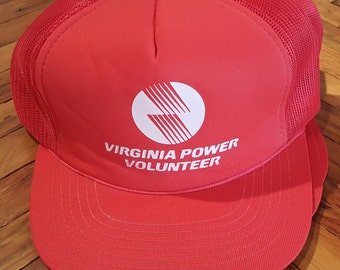 Vintage Trucker Hat Vintage Hat Snapback Hat Virginia Power Volunteer Hat 1980s Hat Mesh Hat Foam Hat Vintage Baseball Cap Baseball Hat Red