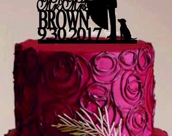 Mr and Mrs Wedding cake topper, couple silhouette wedding cake topper with two dog, unique wedding cake topper, Funny wedding cake topper