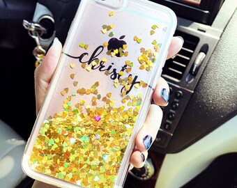 Liquid Glitters Handmade Sparkle Fading Transparent Phone Case 5/5s/SE/6/6s/6s/7 plus for iPhone & Samsung s6/S7/S8 edge+ Clear