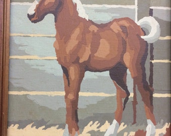 Horse Paint By Number Painting Pair of Colts in Stable Scene