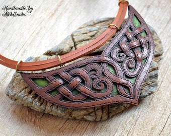 Celtic necklace Elven jewelry Unique necklace Unusual jewelry Polymer clay jewelry Brown necklace Statement jewelry Fantasy necklace