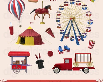 Carnival Clipart, Circus Clip Art, Ferris Wheel Image, Carnivale PNG, Festival Graphic, Big Top Picture, Troupe Scrapbook, Digital Download