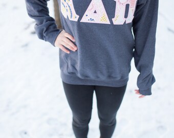 Greek Letter Sweatshirt, Sorority Sweatshirt, Adpi letters, delta gamma letters, kappa delta letters, Phi Mu letters, Zeta tau alpha letters