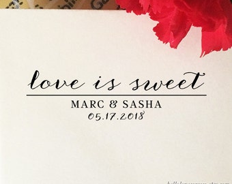 Love Is Sweet Wedding Stamp, Custom Wedding Favors Stamp, Wooden Stamp, Eco Rubber Stamp, Personalized Love Is Sweet Stamp