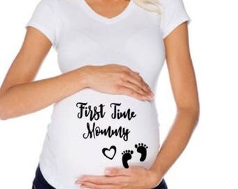 First Time Mommy Maternity Shirt| Custom Maternity Shirts| White Maternity Shirts| Black Maternity Shirts| Pregnancy Shirts| V-Neck Women's