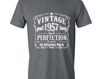 60th Birthday Gift For Men and Women - Vintage 1957 Aged Perfection Mostly Original Parts T-shirt Gift idea. Made in 1957 GRAY 1957
