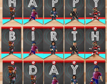Roblox Happy Birthday Banner - Chalkboard - Roblox Birthday Banner - Roblox Birthday Party - Roblox Party Bunting - Roblox Printable Sign