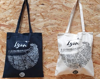 Tote Bag Lyon, Sac en toile, Sac de courses, Shopping Bag, Sac Cabas, Sérigraphie artisanale, Handmade Screenprinting