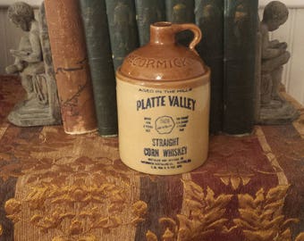 Vintage STONWARE JUG, McCORMICK Platte Valley Straight Corn Whiskey JUG, 1970's Vintage Jug, Farmhouse Decor, Antique Jug