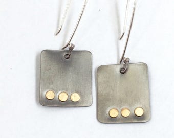 Titanium earrings, handcrafted jewelry, metal jewelry, sterling silver, square earrings, dangle earrings, gift for her, made in Santa Fe