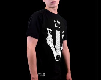 BADGER ON BLACK Adult's Illustrated T-shirt, by Badger & Kingdom