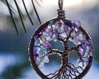 Tree-of-Life Pendant, Fluorite Tree Necklace, Pisces Pendant, Copper Pendant, Wire Wrapped Necklace, Wire Pendant, Copper Anniversary Tree