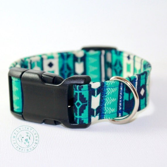 Tribal dog collar / blue dog collar / teal dog collar / aztec