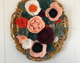 Vertical garden, hanging garden, wall decor, home decor, wall hanging, felt flowers, felt flower decor,