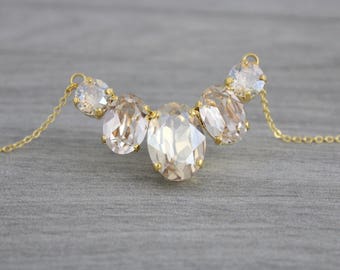 Gold Wedding necklace, Bridal jewelry, Crystal Bridal necklace, Champagne crystal necklace, Swarovski necklace, Oval crystal necklace