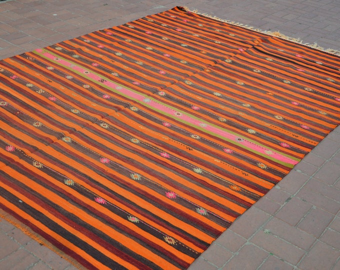 CHRISTMAS SALE %7 Orange Bohemian Rug, 83.2" x 120" / 208 x 300 cm, Turkish Kilim Rug, Large Kilim Rug, Turkey Rugs, Kelim Teppich