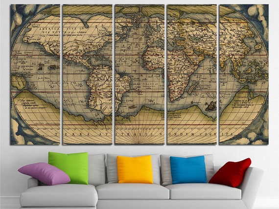 Old World Map Wall Art Multi Panel Set Vintage Large World Map