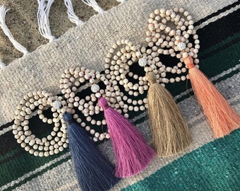 Mala necklace. Mala bead necklace. Mala beads. 108 mala necklace. mala bracelet. mala bead bracelet. 108 mala bracelet. tassel necklace.