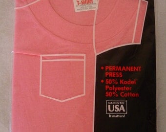 T-shirts, pocket, t shirts, vintage, vintage clothing, 1980s, pink, pocket t, NOS, X large, XL