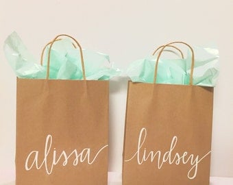 Personalized gift bag - hand lettered and embossed, these custom bags are perfect for bridal party gifts, weddings, teachers gifts etc