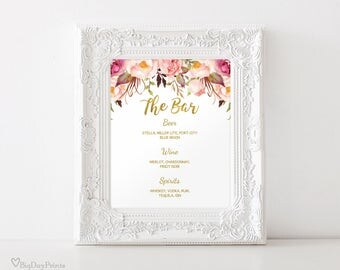 Bar Menu Sign, Wedding Bar Menu Template, Wedding Drinks Sign, #A010, INSTANT DOWNLOAD with EDITABLE text - you personalize at home