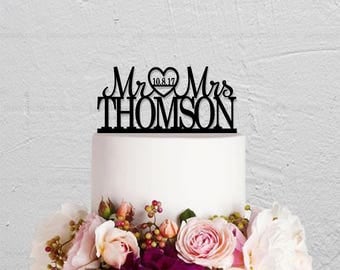 Mr And Mrs Cake Topper,Wedding Cake Topper,Wedding Decoration,Custom Cake Topper,Last Name And Date Cake Topper,Rustic Cake Topper
