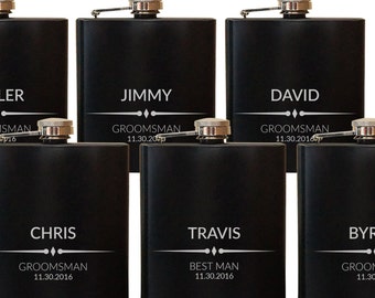Personalized Flasks for Men - Engraved Groomsmen Gifts - Customized Flasks Gift Box - Black Stainless Steel Flasks - Wedding Flasks FLSK957