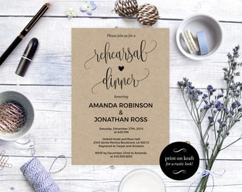 Rehearsal dinner invitation - Rustic Wedding Invitation Printable - Kraft Rehearsal Invitation - Downloadable wedding invitations #WDH0078