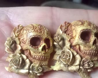 Gothic Tattoo Rockabilly Skull Earrings roses