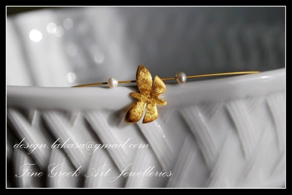 Butterfly Necklace Silver 925 Gold Plated Jewelry with Pearls Lakasa e-shop