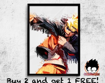 Naruto Watercolor Art Print, Naruto Shippuuden Anime Poster on Archival Matte Paper or Cotton Canvas no1