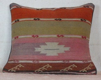 Turkish Kilim Pillow, 18x19 Pillow Cover