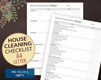 House Cleaning Chores Checklist, Weekly Cleaning Checklist, Chore Chart, House Cleaning, House Keeping, Cleaning List A4, Letter Size