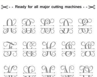 Split Vine monogram with arrows, SVG Monogram Font, Split Alphabet,Monogram Alphabet, Silhouette Cut Files,Cut Files, Interlocking Monogram.