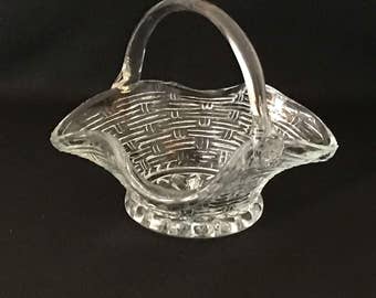 Little Clear Glass Basket with Handle - Vintage