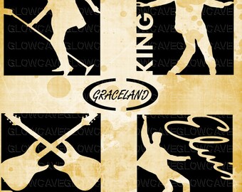 Elvis Silhouettes svg file, Elvis Clip art, Elvis svg, INSTANT DOWNLOAD - svg, png, dxf, eps, jpg