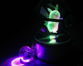 Pokemon 3D Crystal Ball Glass LED Light Pokeball Pikachu Cosplay Replica Prop & Free LED Pokemon Keychain Charm USA Seller *Free Shipping*