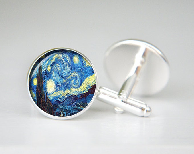 Van Gogh cufflinks, Starry Night cufflinks, Classic Art cuff links, Van Gogh painting cufflinks, Starry Night