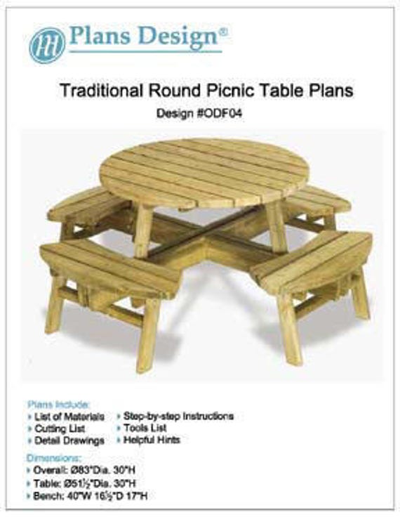 traditional round picnic table with benches out door