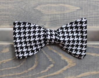 Black and White Houndstooth Bow Tie - Self Tie Bow Tie - Mens Bow Tie