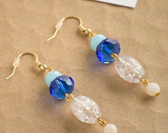 Baby Blue Royal Blue Clear Color Block Drop Earrings
