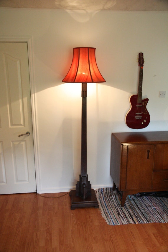 Antique Art Deco Floor Lamp. Original Rare Wooden Large