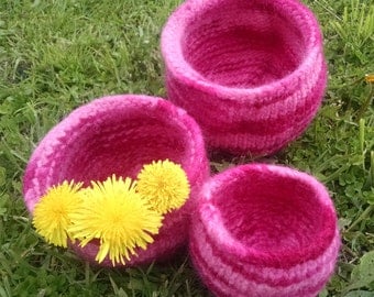 Felted Nesting Bowls, Pink Felted Bowls