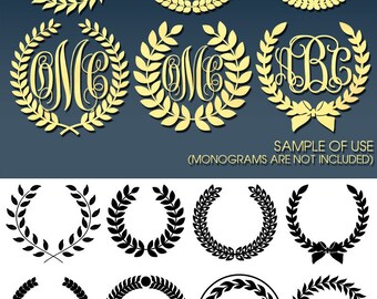 12 Wreath Monogram Frames Vector Digital Cut Files Svg Dfx Eps Png Silhouette SCAL Cricut Printable Download Paper Vinyl Die Cutting JB-097