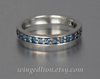 LAUREL 14k gold wedding band with London Blue Topazes