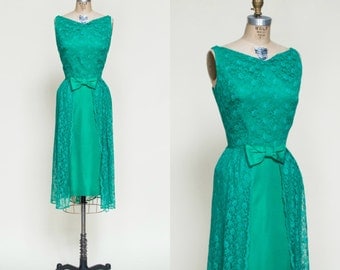 1960s Green Dress --- Vintage Lace Holiday Dress