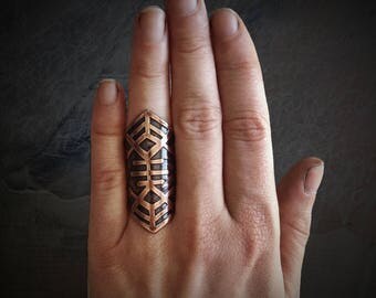 Copper Ring Cuff - Fish Bone Pattern - Etched - Jewelry Ring - handmade from copper in my Studio in Austin, Tx - Jamie Spinello