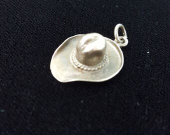 Vintage Cowboy Hat Charm, Sterling Silver Charm Pendant- Made in Mexico Souvenir- Country Western Hat