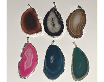 25% Off Sale .. Druzy,, Drusy Agate Pendant Charm, 40-70+ mm, Silver or Gold Electroplated Edge Druzzy, pink blue teal ap50.1 wf solo
